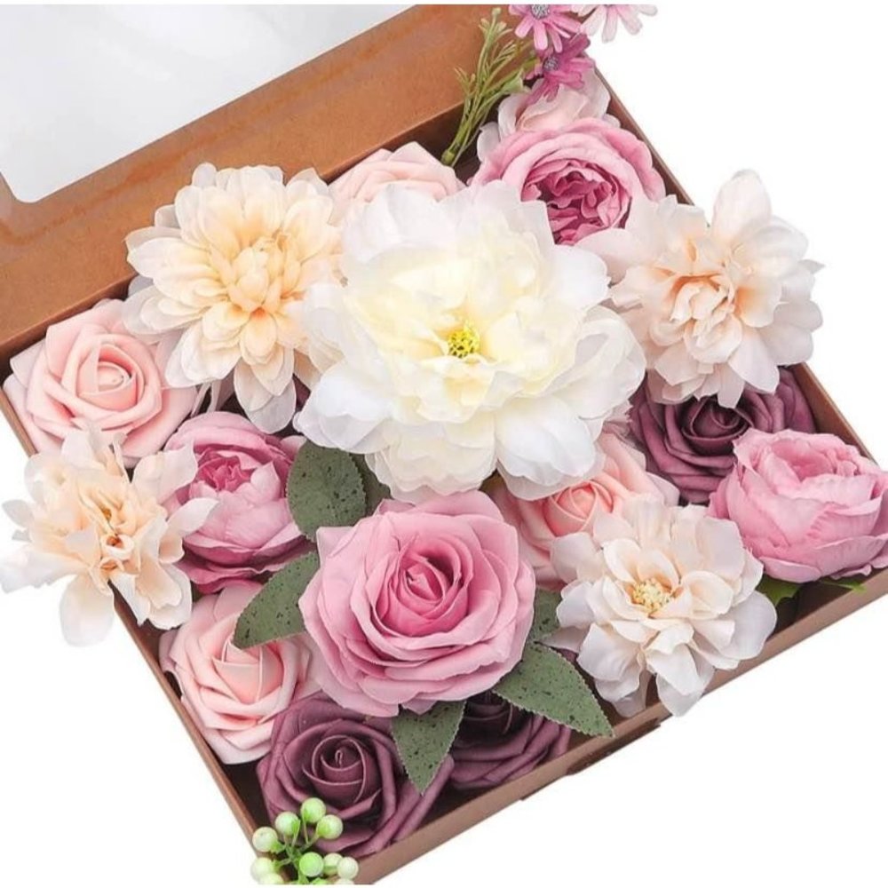 Ivory & Dusty Pink Shades Flowers Wedding Roses Bouquet Centerpiece Decor ~ New
